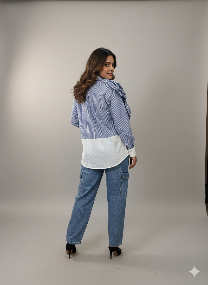 Blue Ruffle Flower Shirt