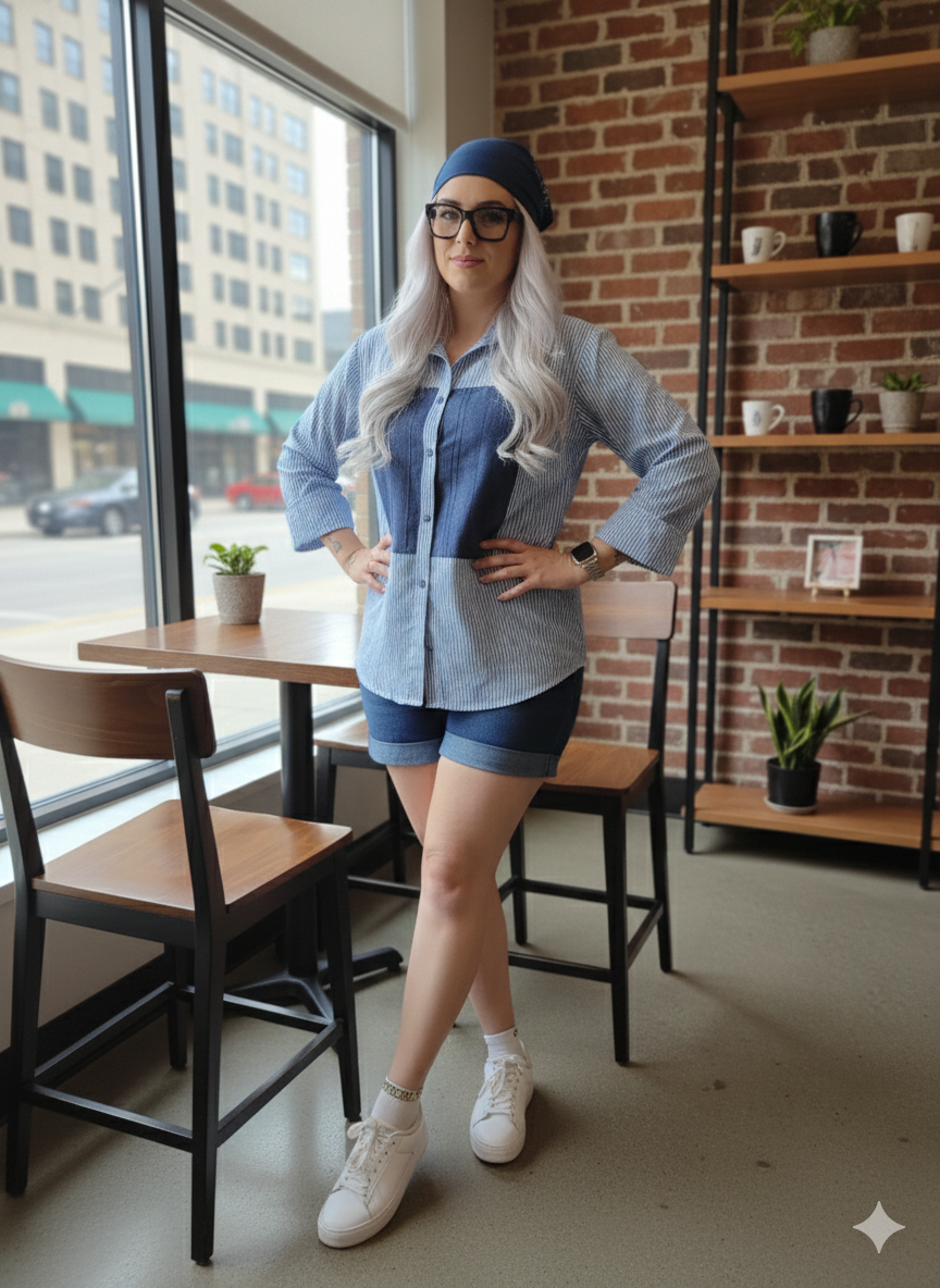 Blue Stripe Denim patch shirt