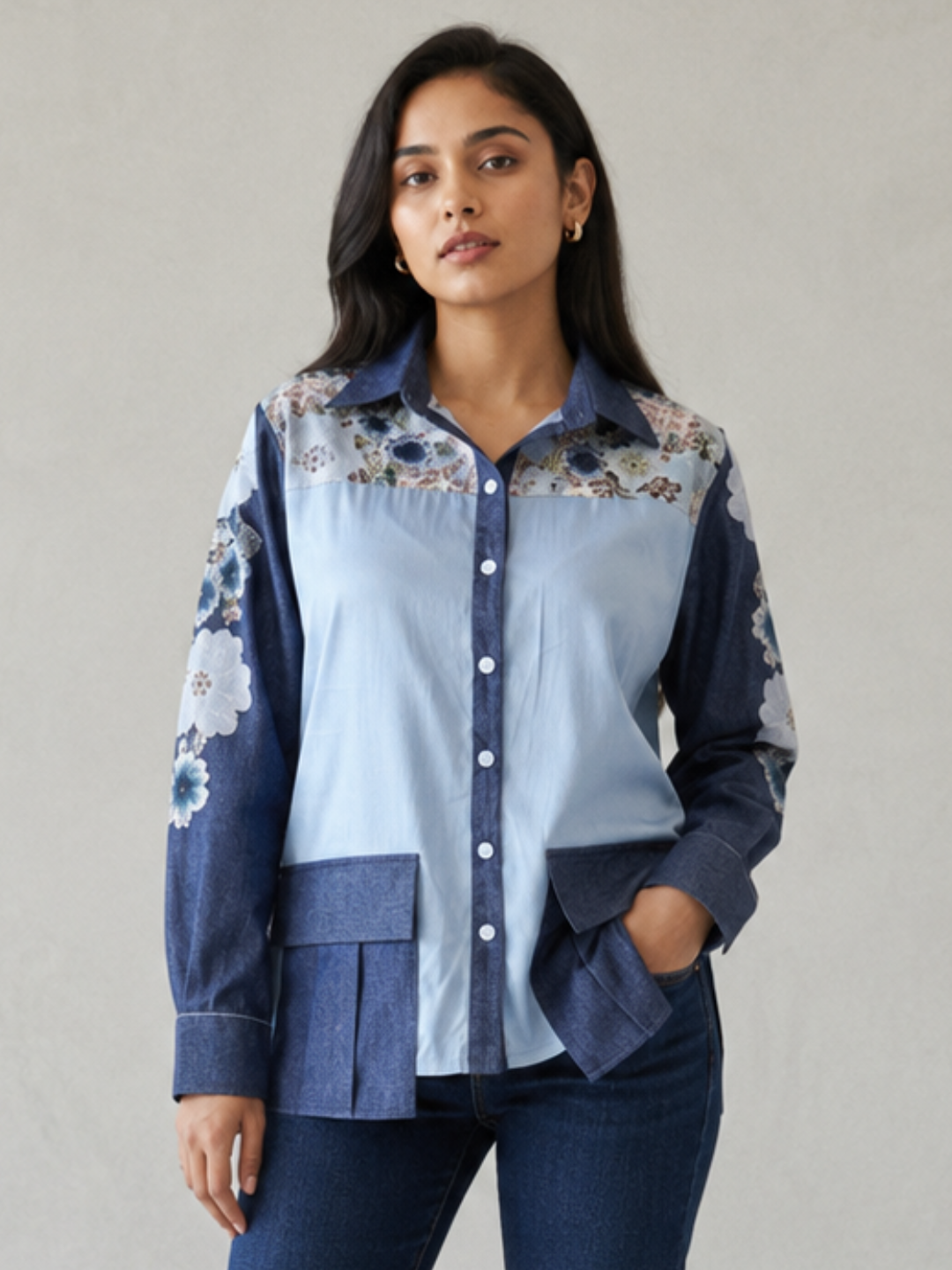 Denim Floral Patch Shirt