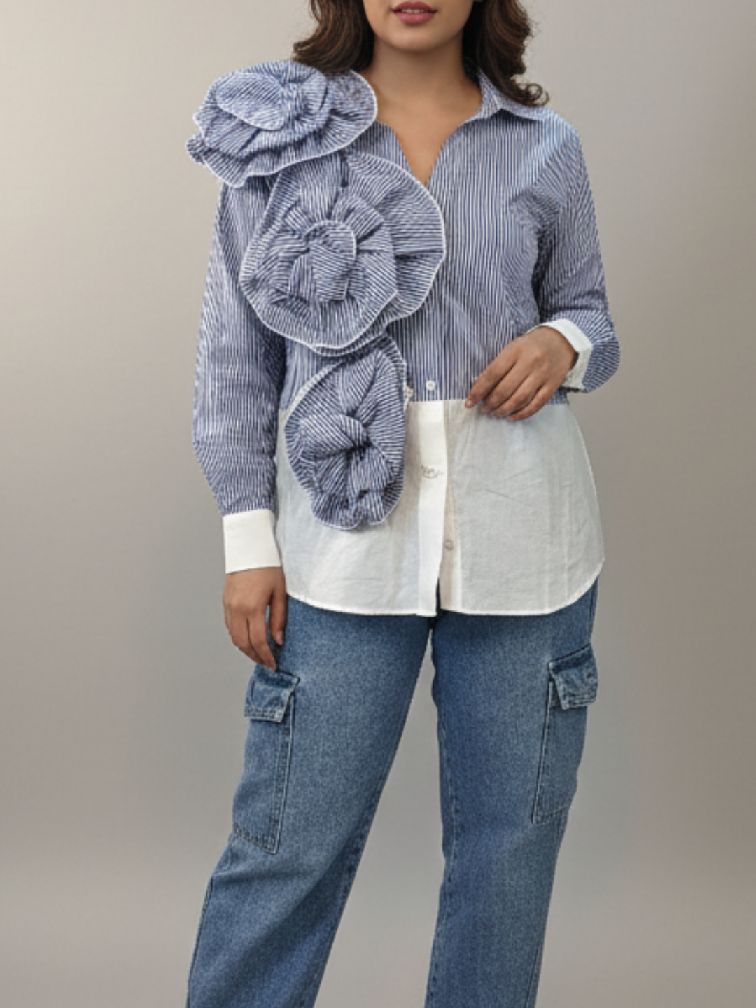Blue Ruffle Flower Shirt