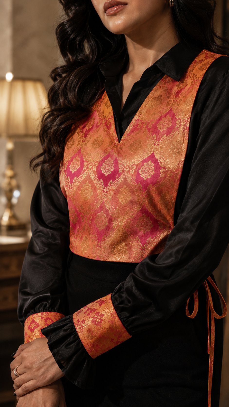 Pink Brocade Vest & Cuff Set