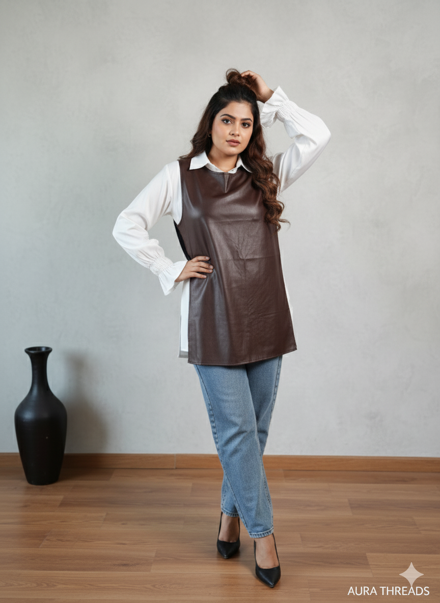 brown leather vest,