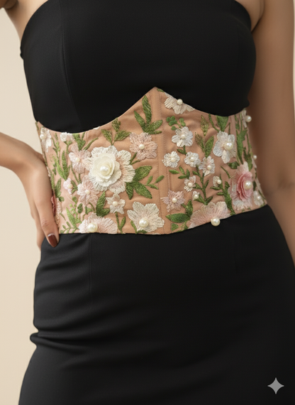 Peach Floral Corset Belt