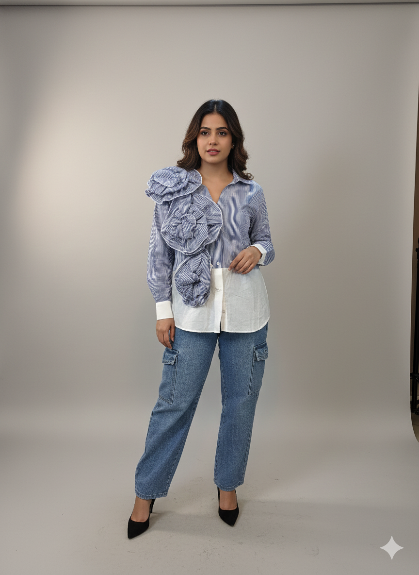 Blue Ruffle Flower Shirt