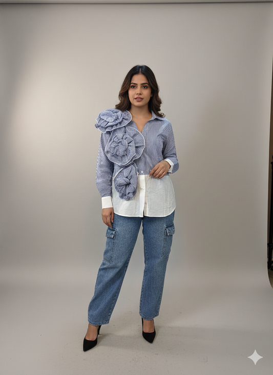 Blue Ruffle Flower Shirt