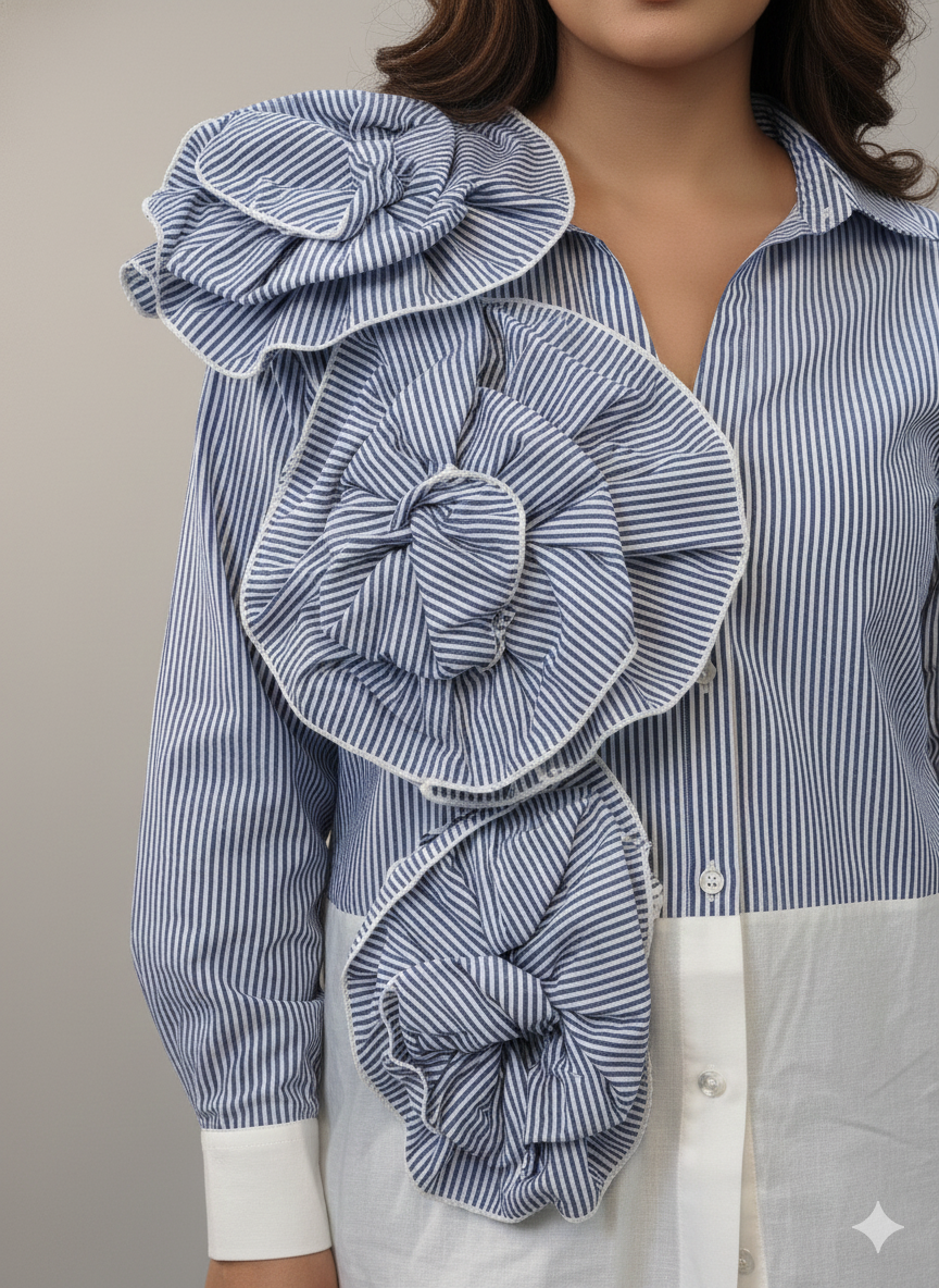 Blue Ruffle Flower Shirt