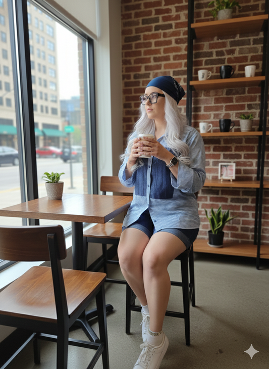 Blue Stripe Denim patch shirt