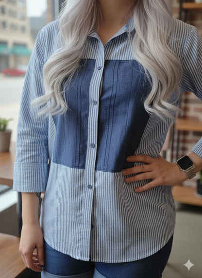 Blue Stripe Denim patch shirt
