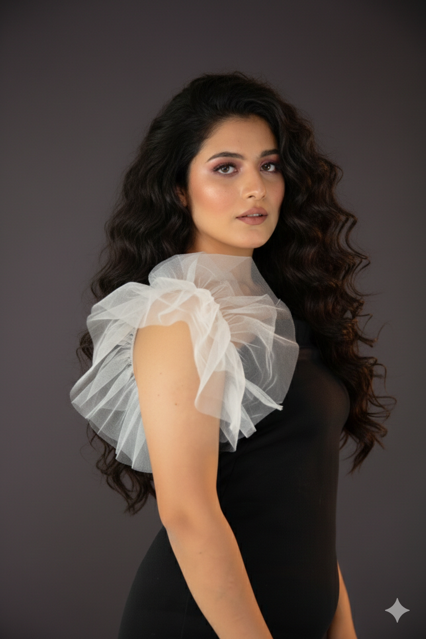 Tulle Ruffle Wing Sleeves