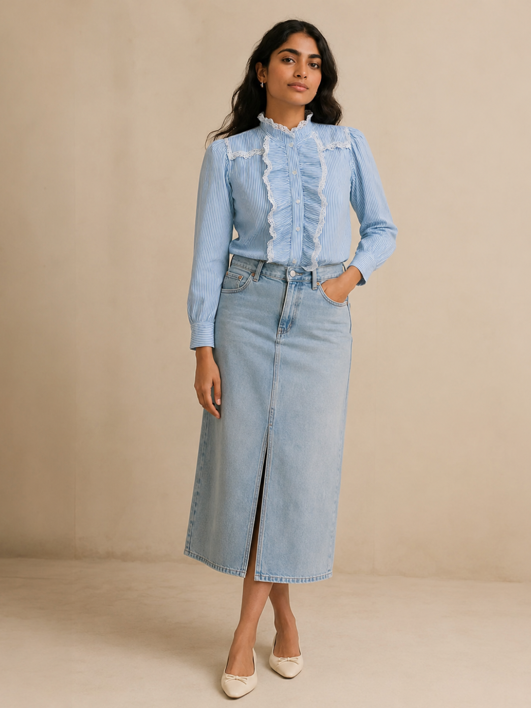 Blue Striped Frill Shirt