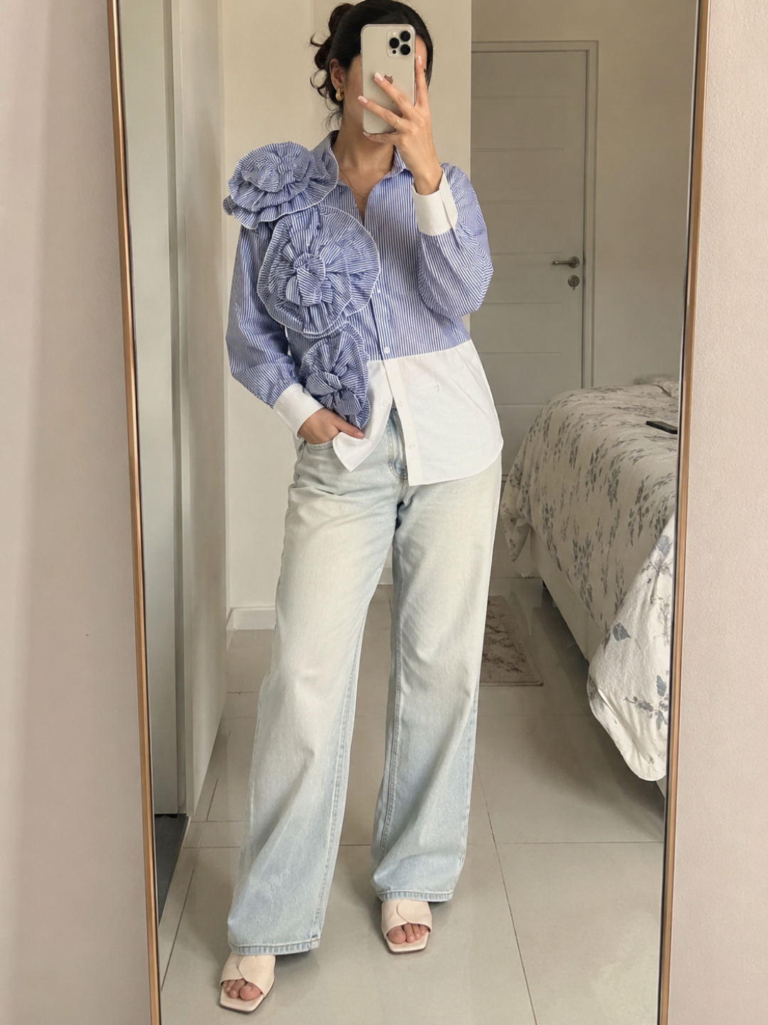 Blue Ruffle Flower Shirt