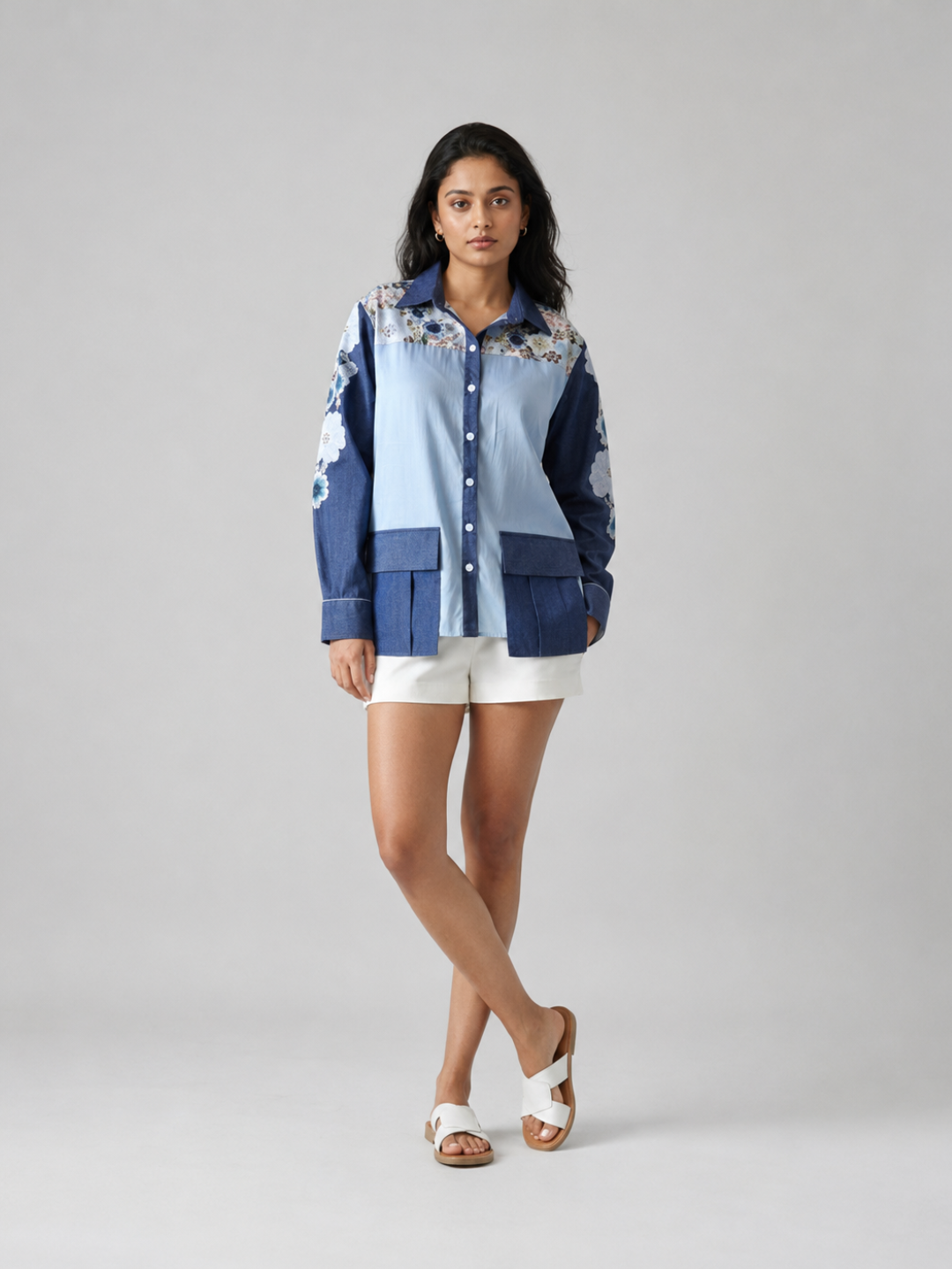 Denim Floral Patch Shirt