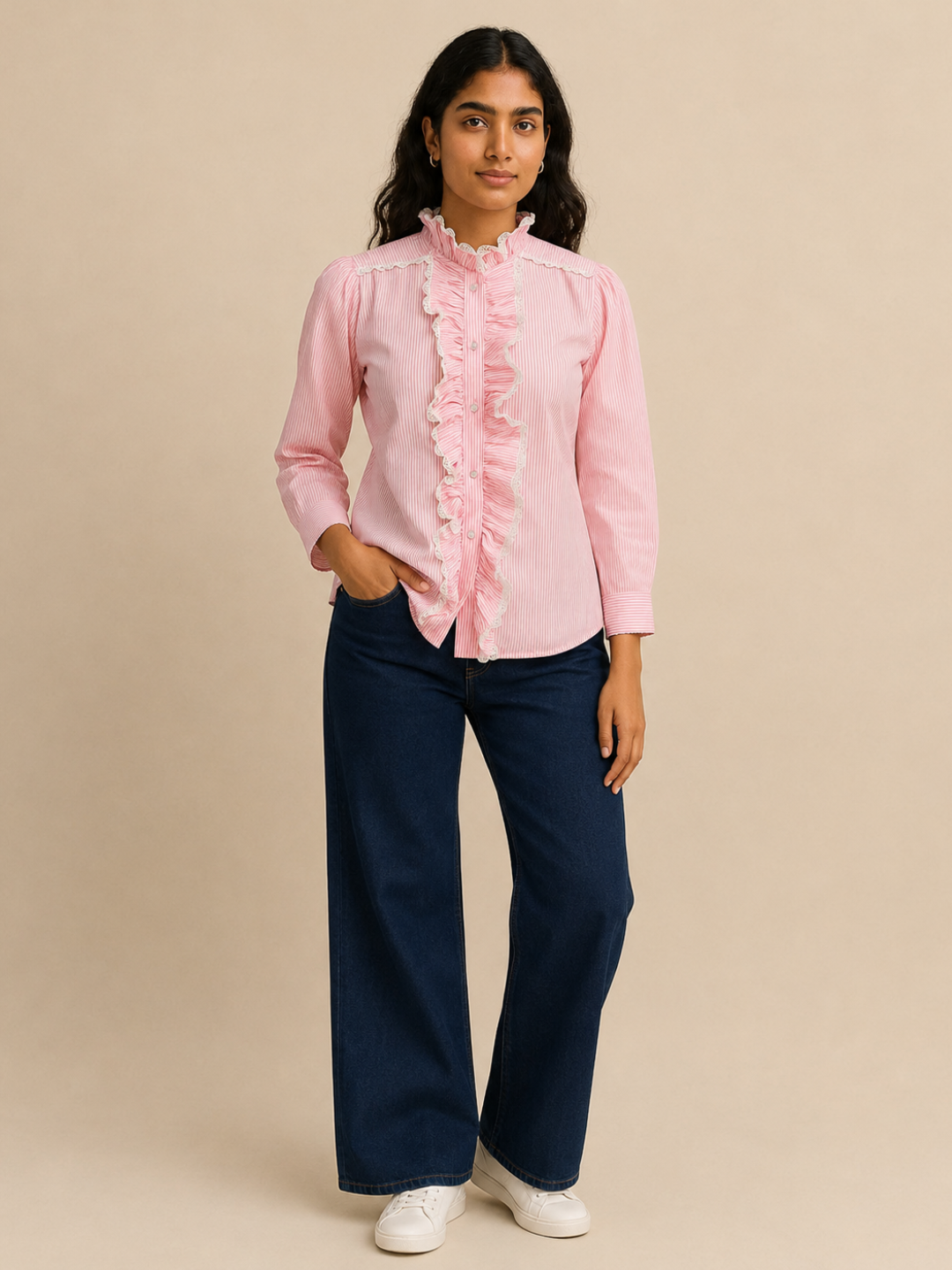 Pink Striped Frill Shirt