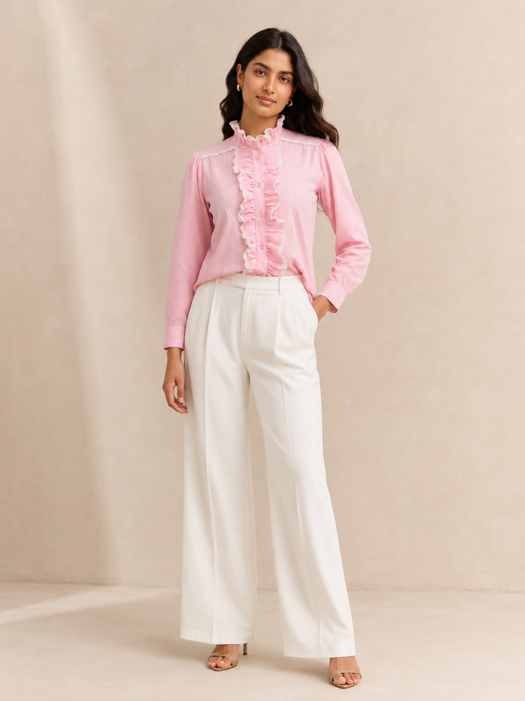 Pink Striped Frill Shirt