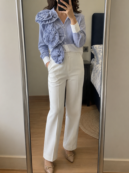Blue Ruffle Flower Shirt