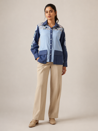 Denim Floral Patch Shirt