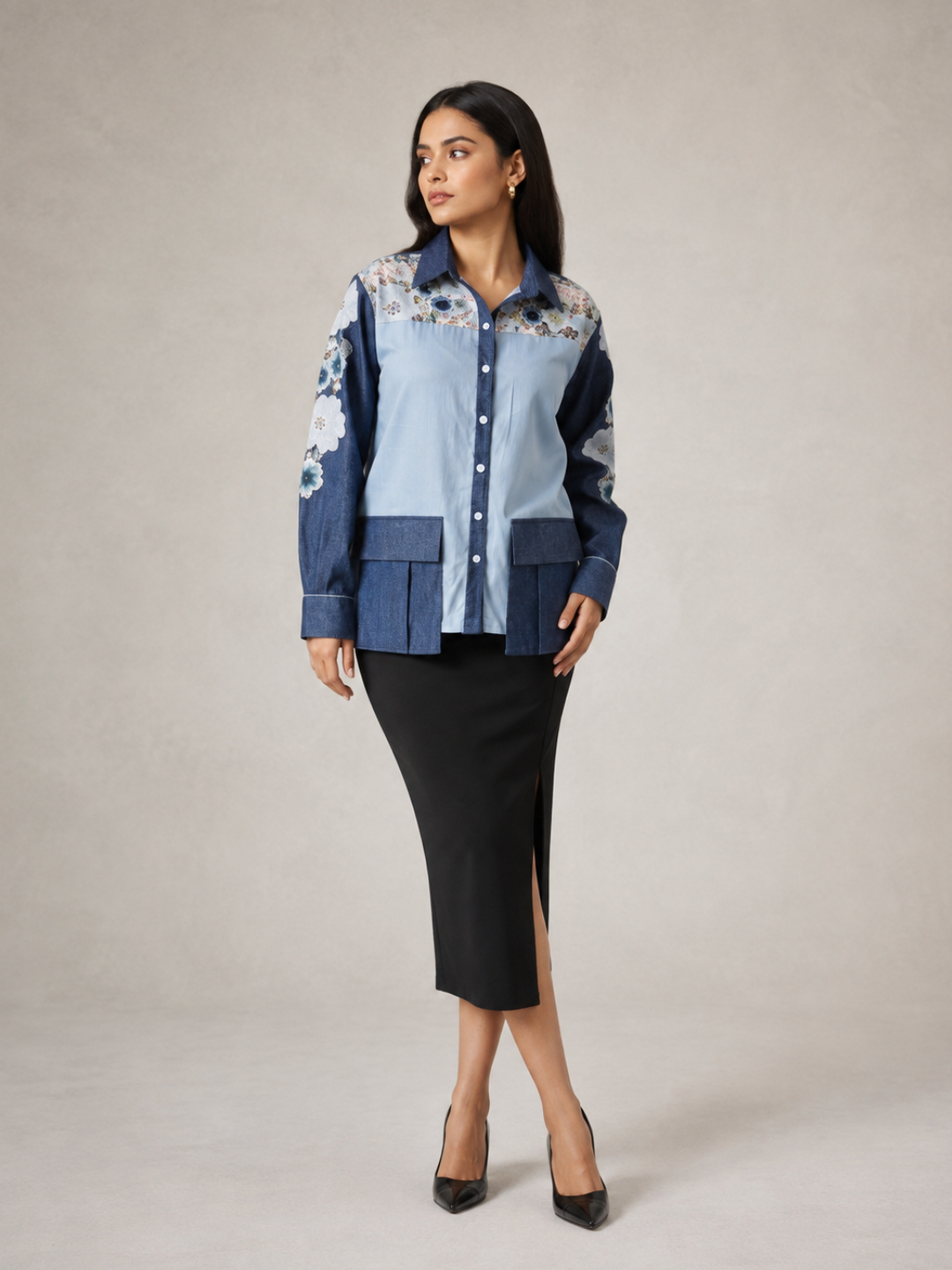 Denim Floral Patch Shirt