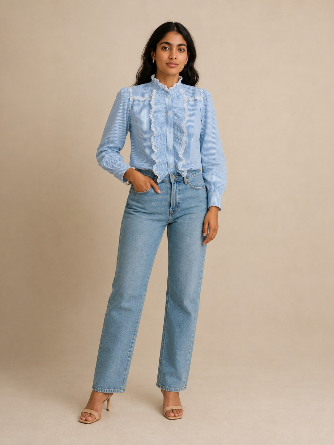 Blue Striped Frill Shirt