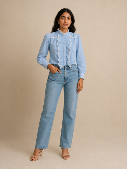 Blue Striped Frill Shirt