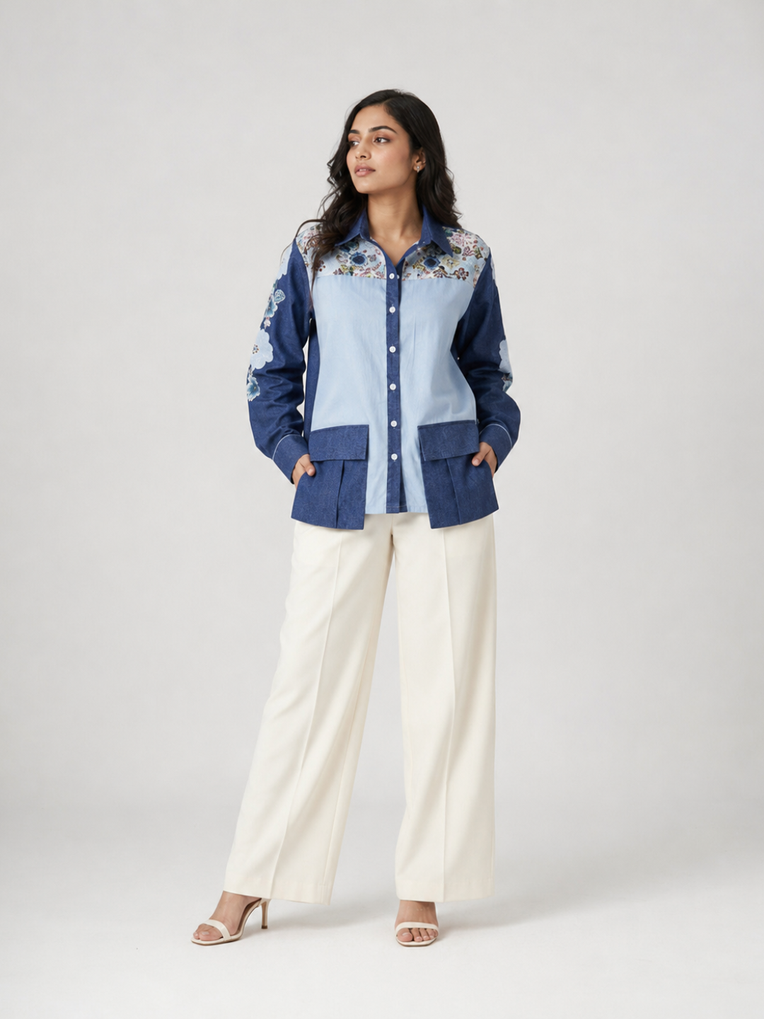 Denim Floral Patch Shirt