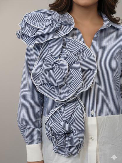 Blue Ruffle Flower Shirt