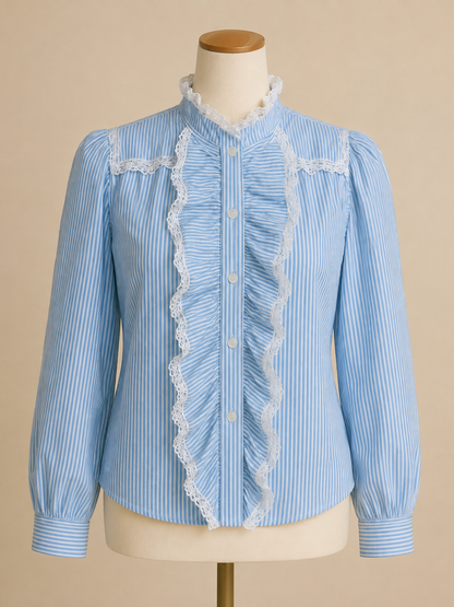 Blue Striped Frill Shirt