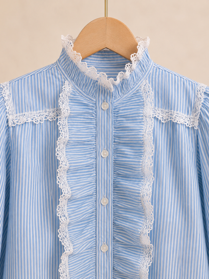 Blue Striped Frill Shirt