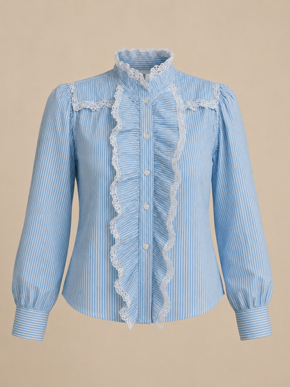 Blue Striped Frill Shirt