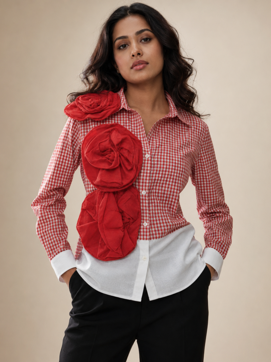Red Ruffle Flower Shirt