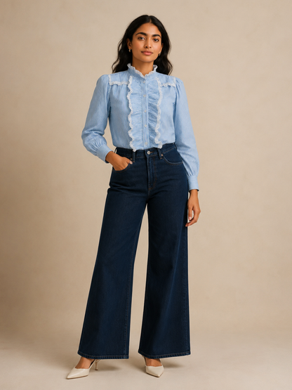 Blue Striped Frill Shirt