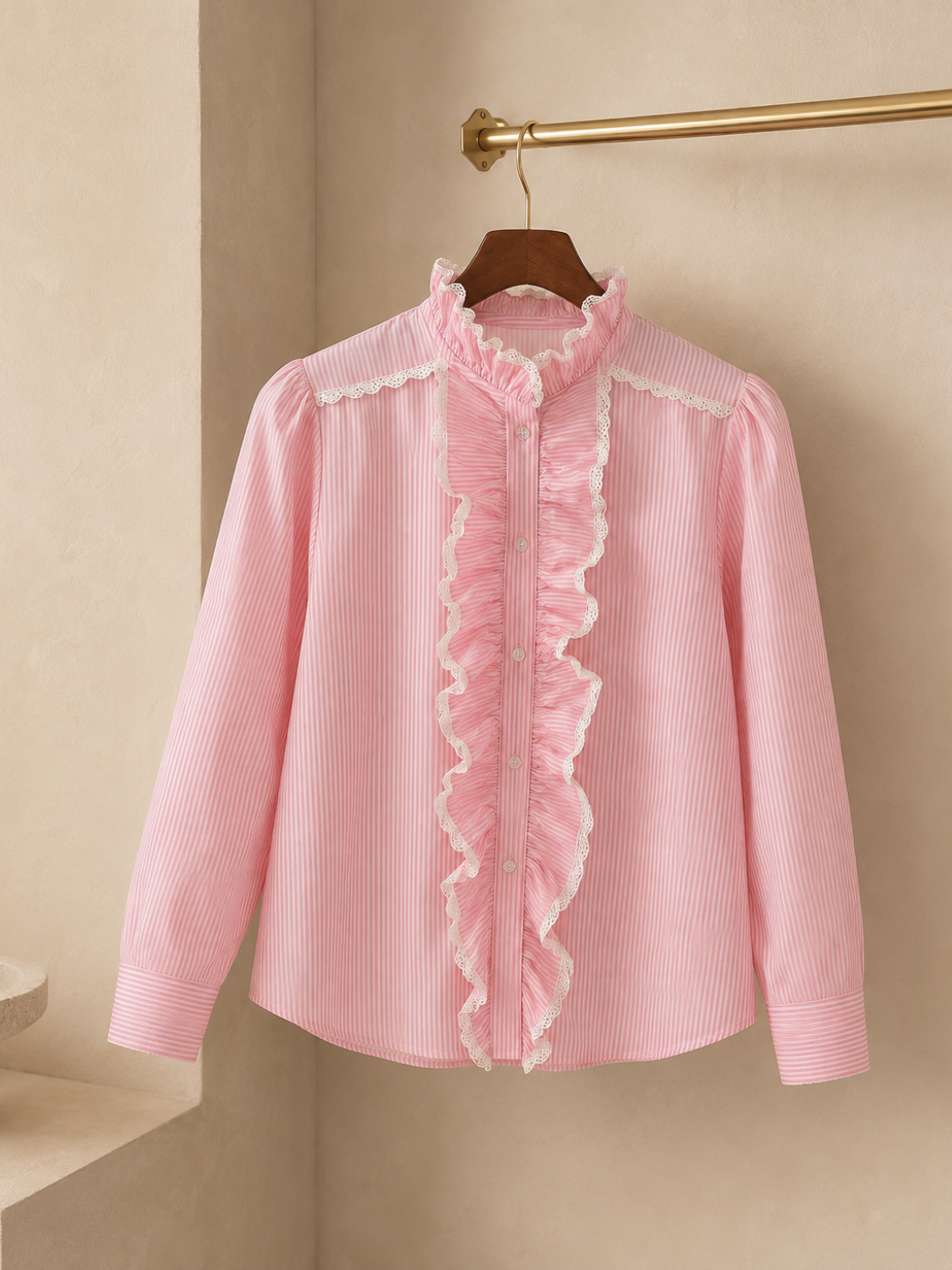 Pink Striped Frill Shirt