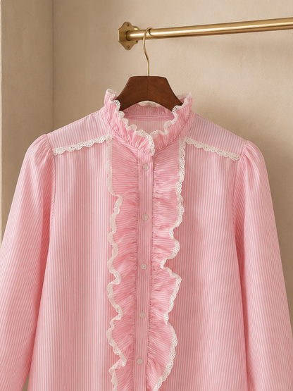 Pink Striped Frill Shirt