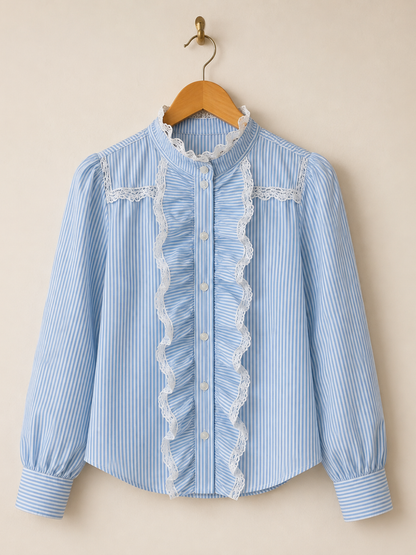 Blue Striped Frill Shirt