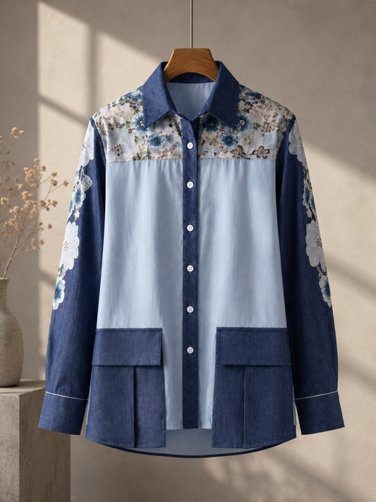 Denim Floral Patch Shirt
