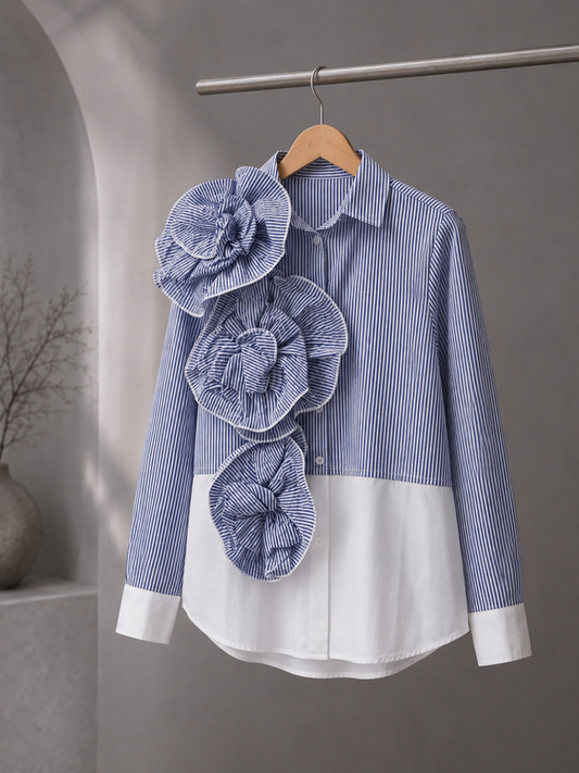 Blue Ruffle Flower Shirt