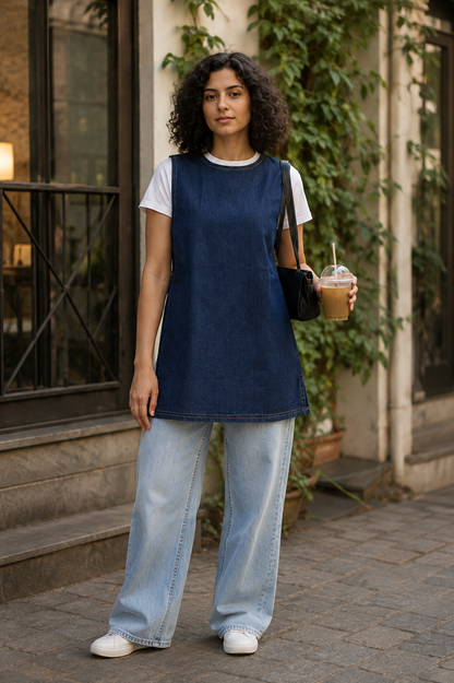 Denim One Shoulder Vest