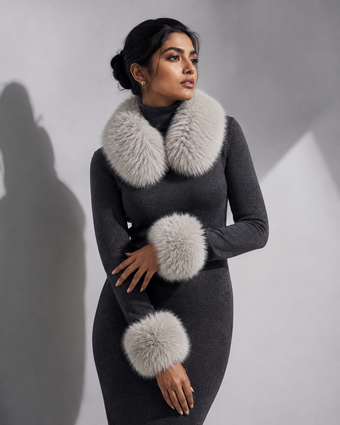 Grey Furr Collar & Cuff Set