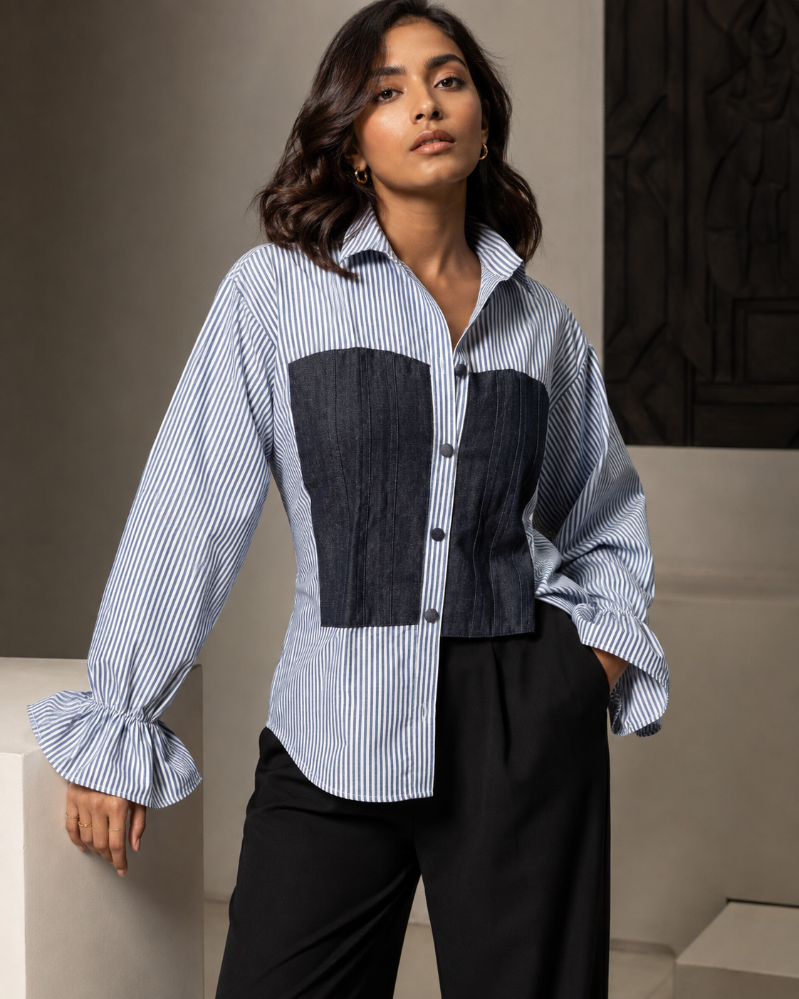 Blue Stripe Denim patch shirt