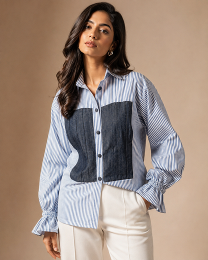 Blue Stripe Denim patch shirt