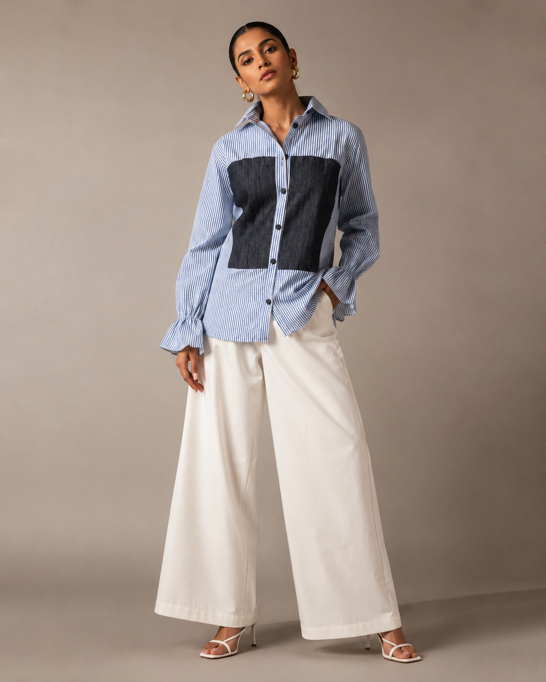 Blue Stripe Denim patch shirt