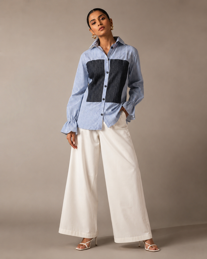 Blue Stripe Denim patch shirt