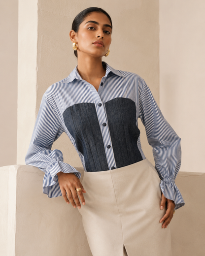 Blue Stripe Denim patch shirt