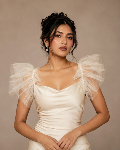 Tulle Ruffle Wing Sleeves