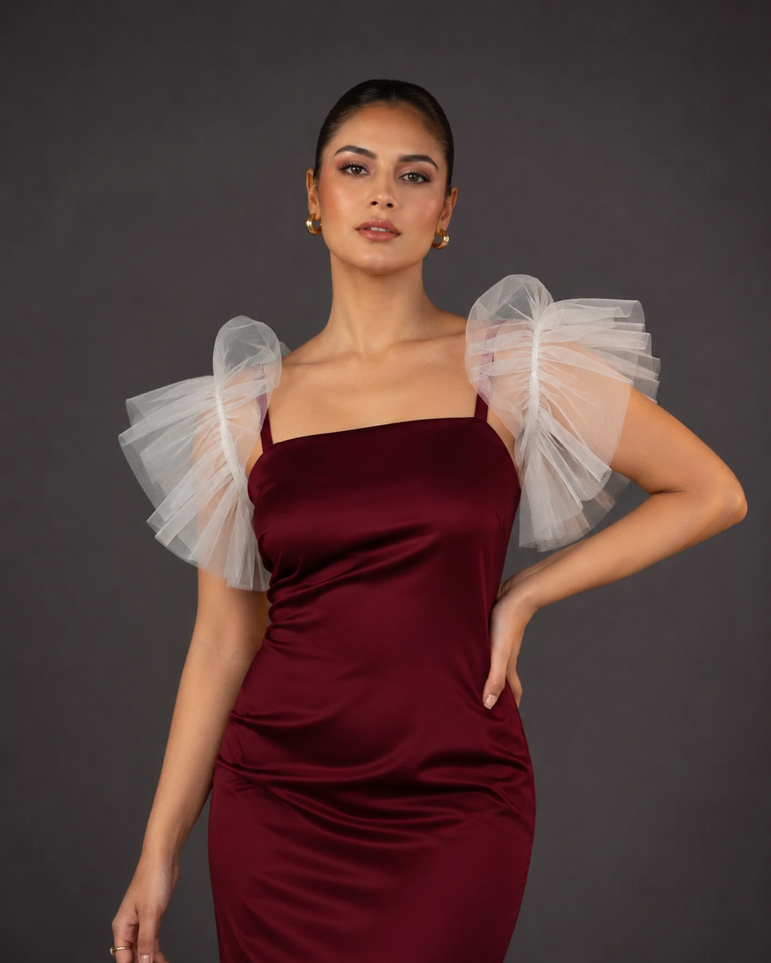 Tulle Ruffle Wing Sleeves