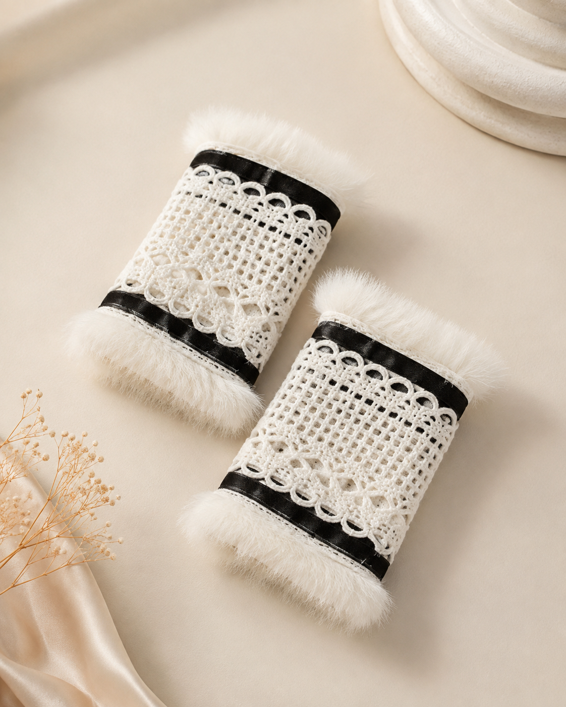 White Furr Lace Cuffs