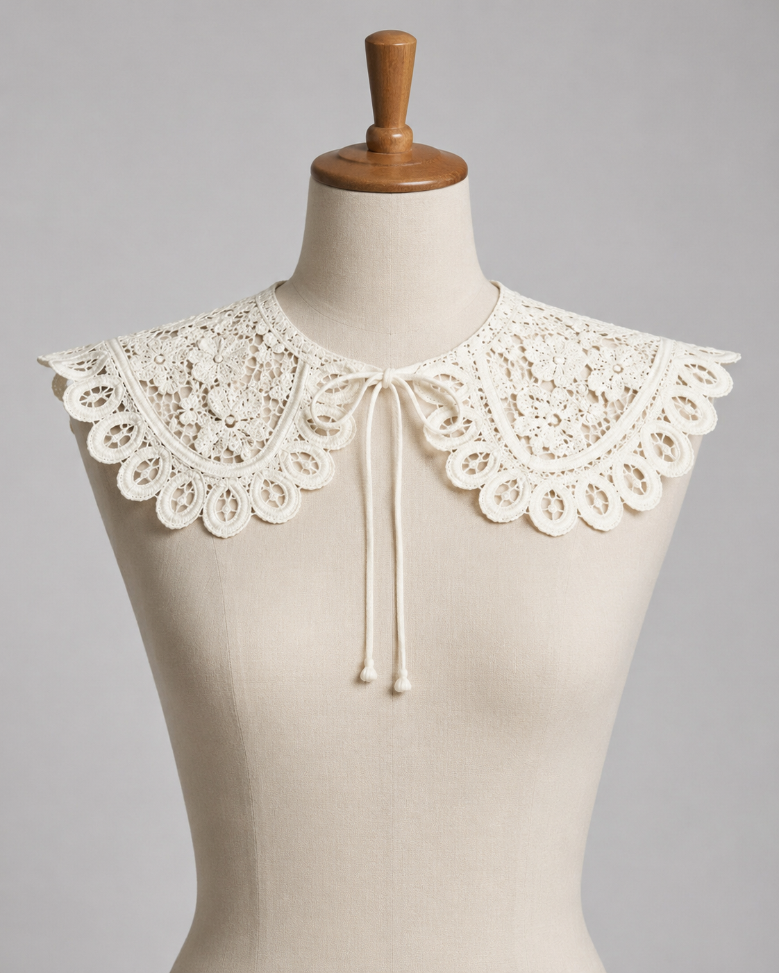 Cream Embroidered Tie up Collar