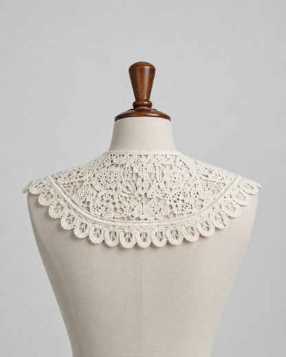 Cream Embroidered Tie up Collar