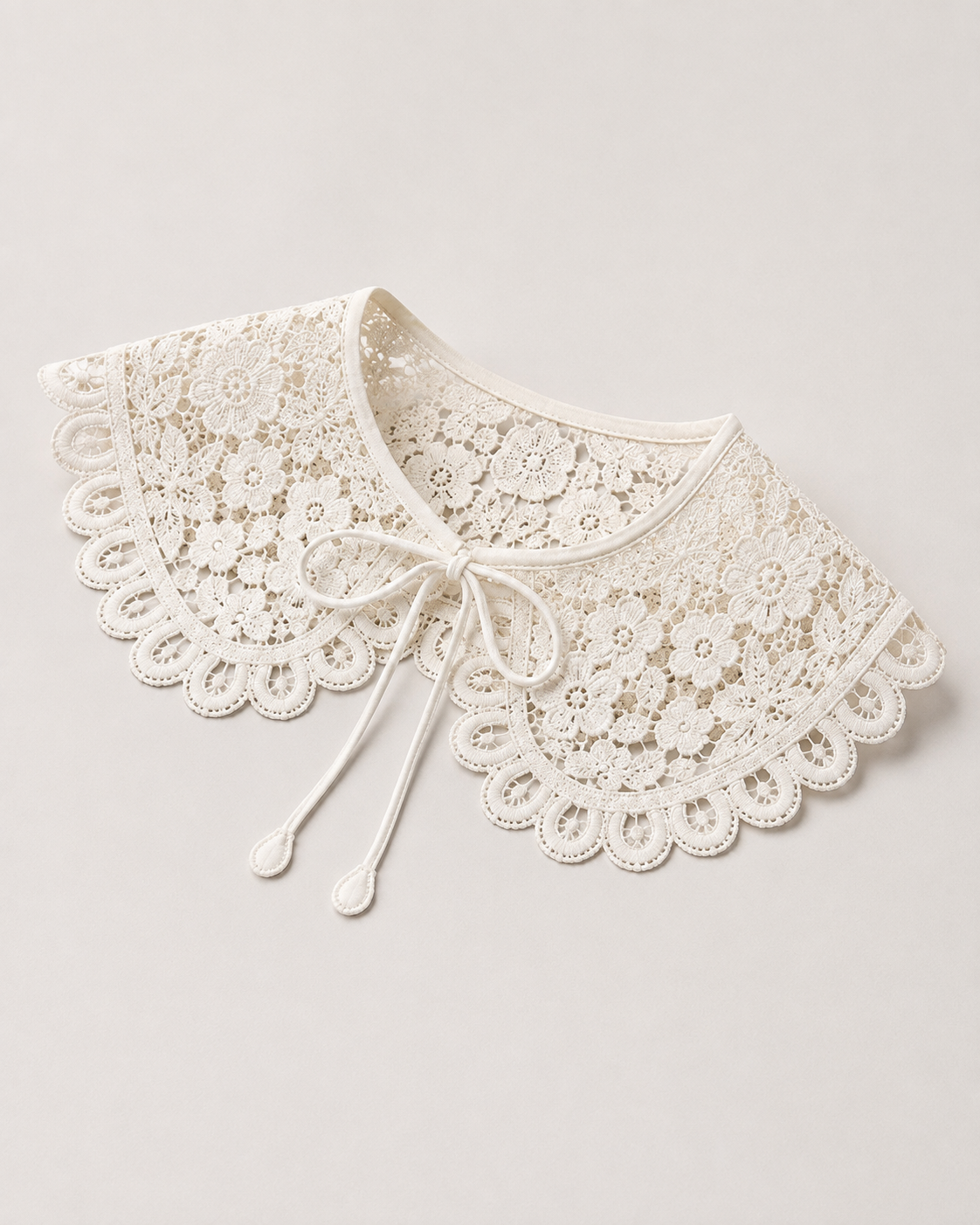 Cream Embroidered Tie up Collar