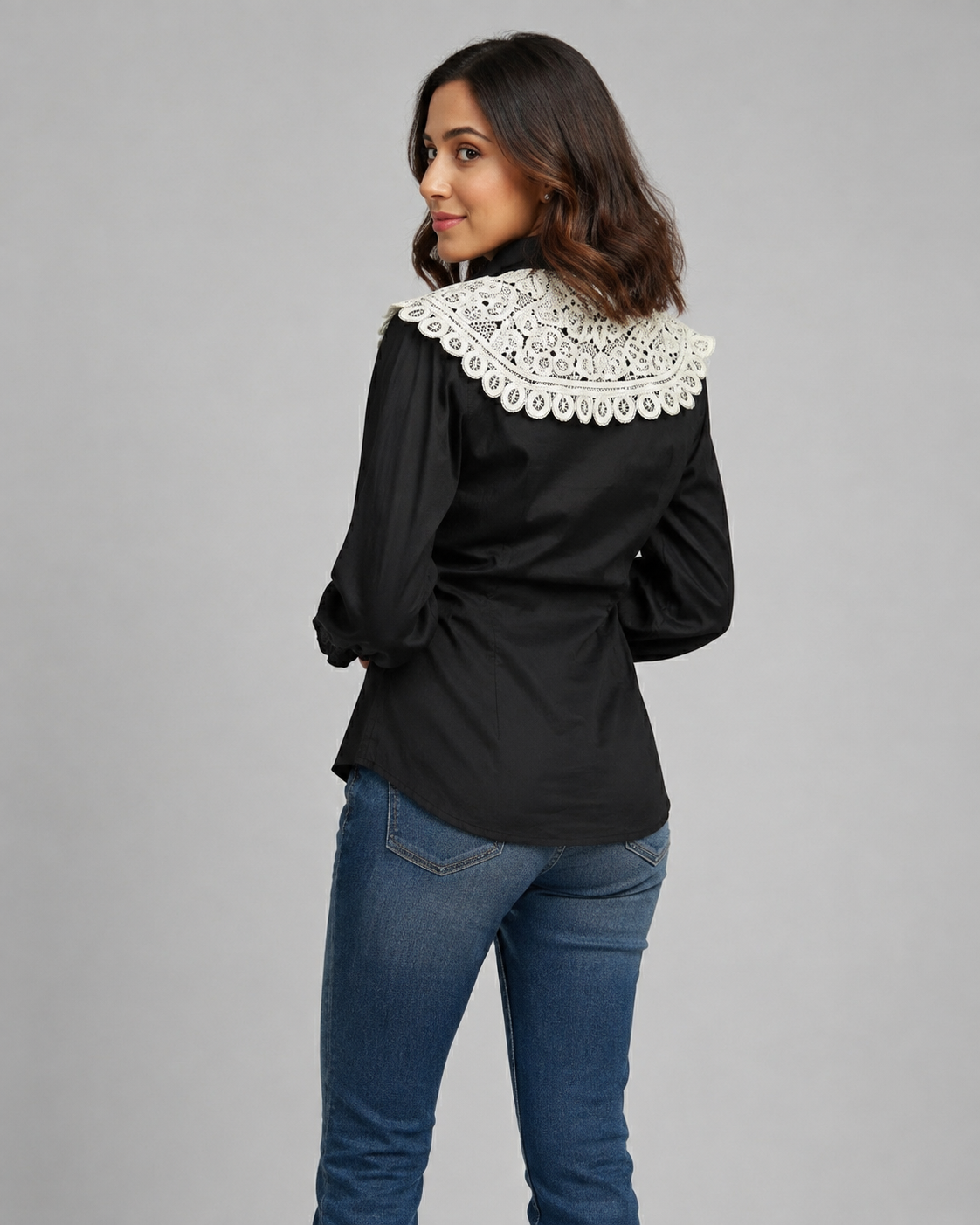 Cream Embroidered Tie up Collar
