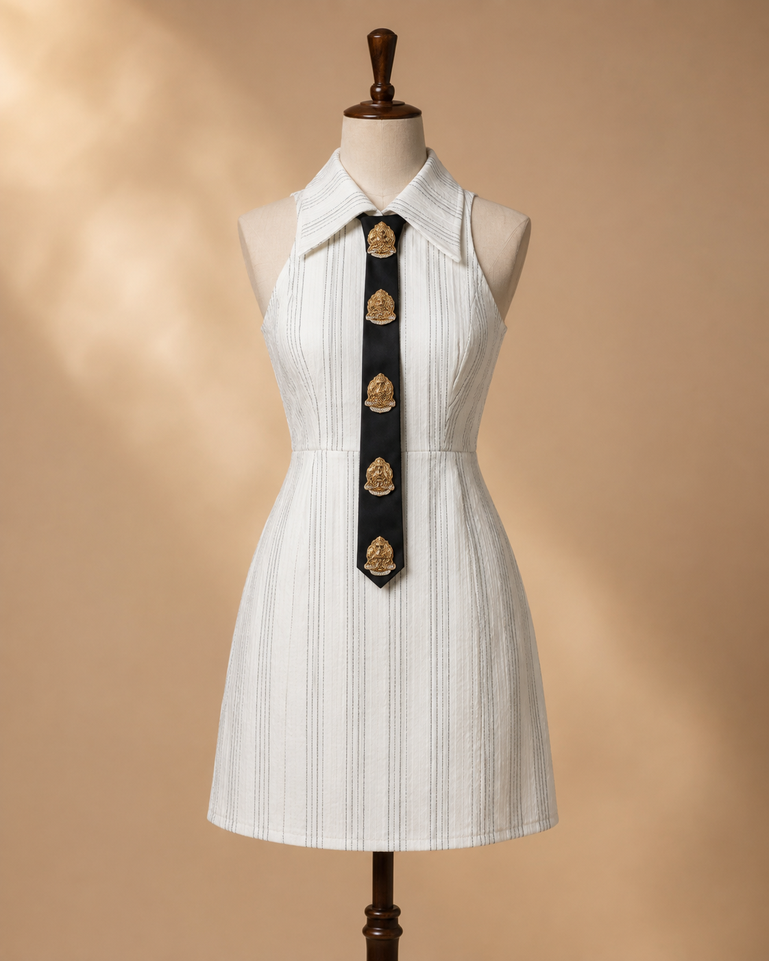 White Stripe Dress & Embellished Tie Set